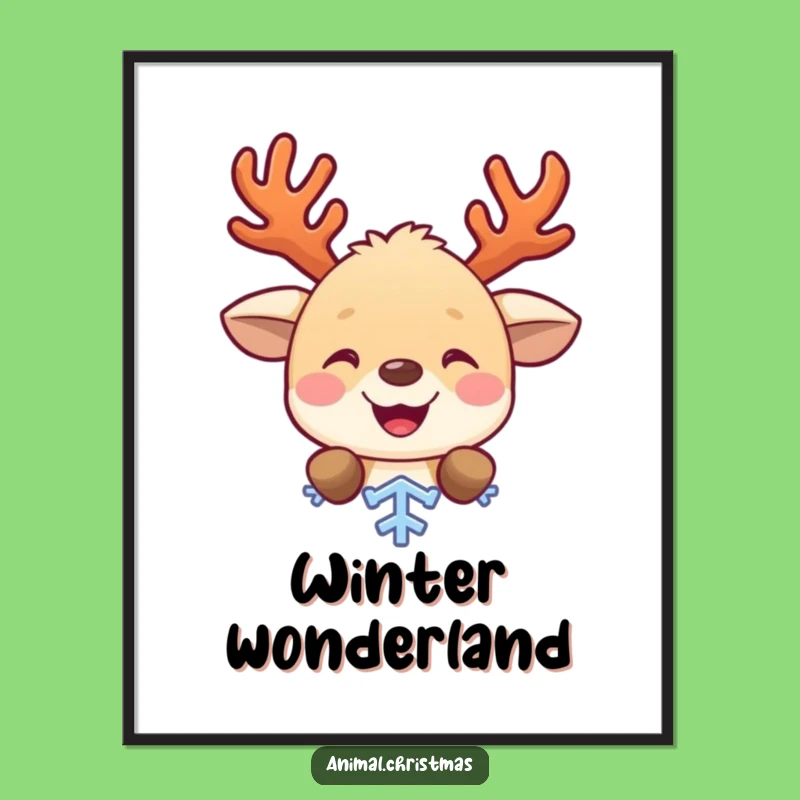 Funny Peeking Antlered Animal Poster, Adorable Holiday Wall Art Gift