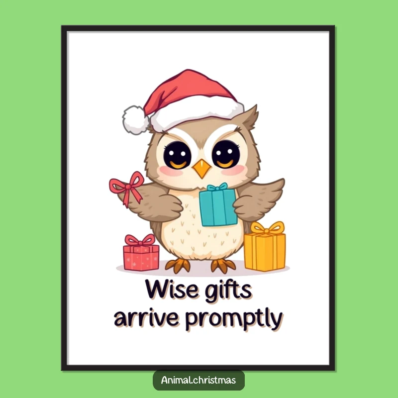 Funny Poster Cute Owl Santa Holiday Decor
