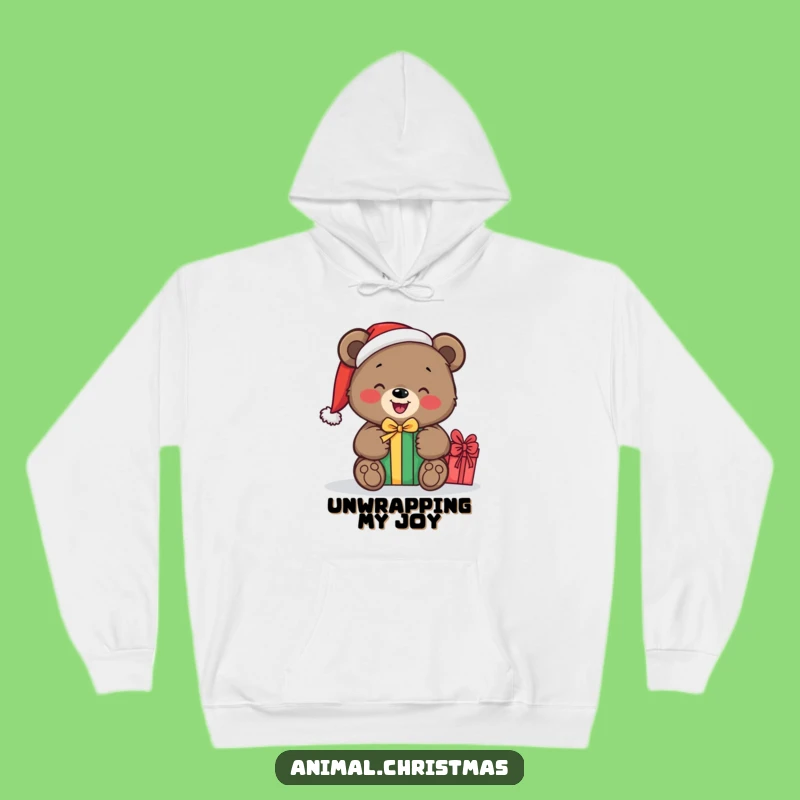Cozy Funny Bear Santa Hoodie: Warm Festive Wear, Hilarious Gift Unwrapping Design, Gift