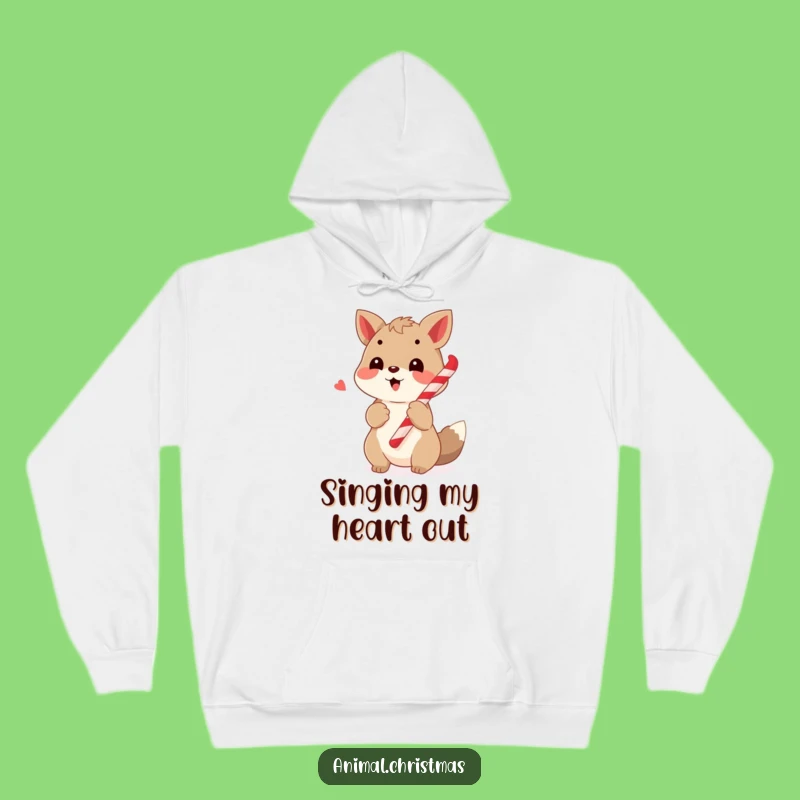 Cozy Funny Caroling Animal Hoodie, Warm Festive Music Gift