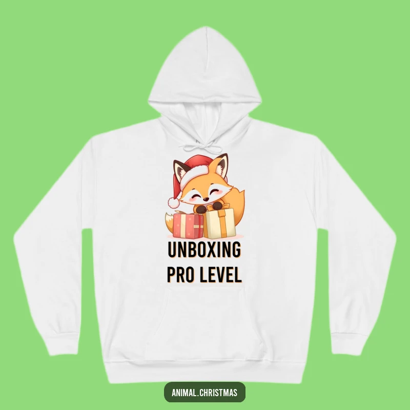 Funny Fox Santa Hoodie - Cozy Christmas Gift Opening Warmth & Humor