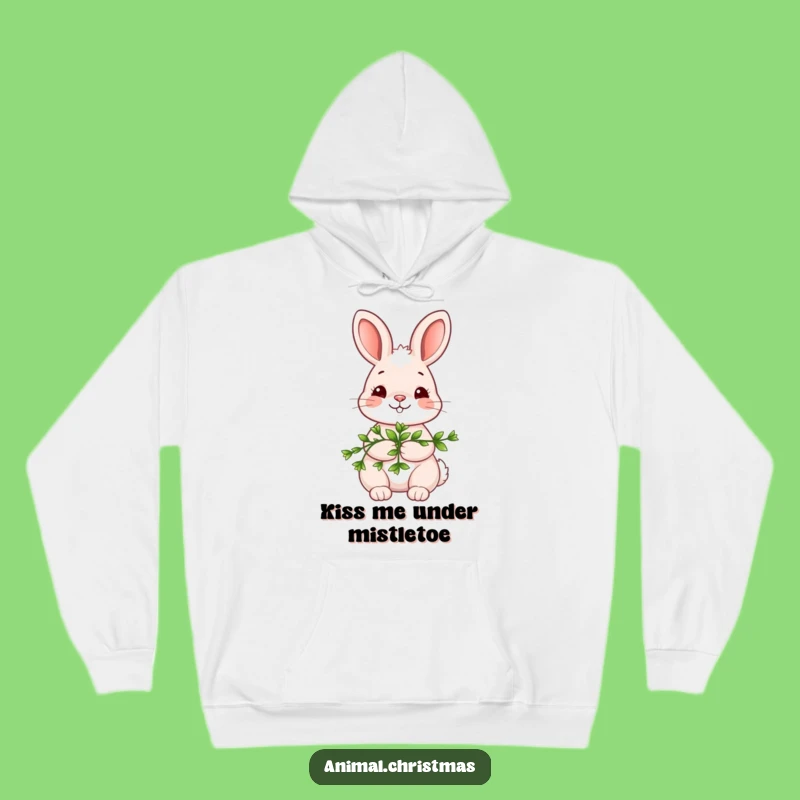Funny Kawaii Bunny Hoodie: Mistletoe Shy - Cozy Funny Gift