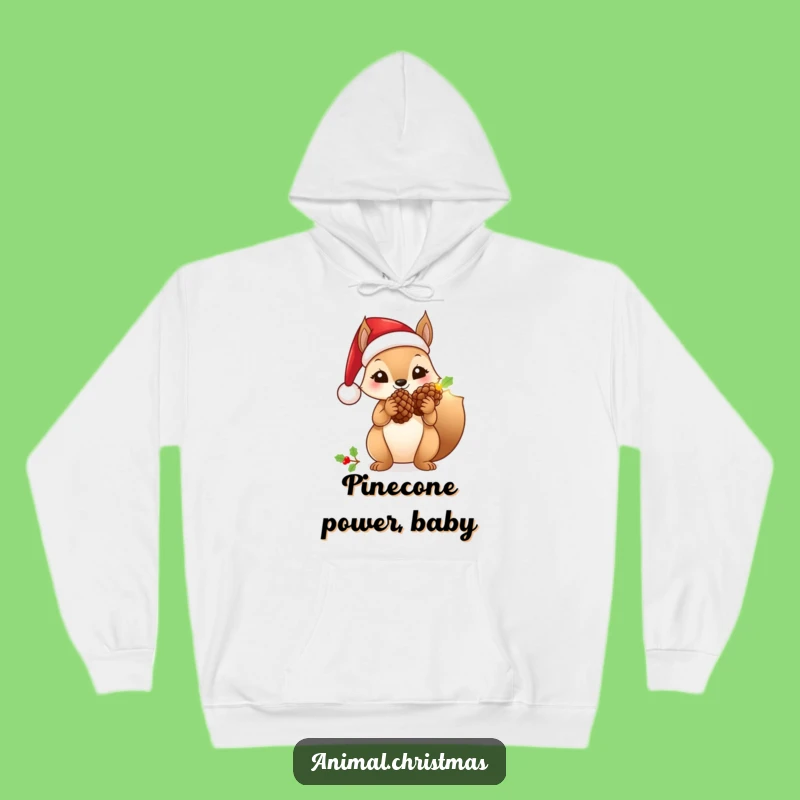 Funny Santa Squirrel Hoodie: Stay Cozy with Festive Cheer and a Glowing Pinecone