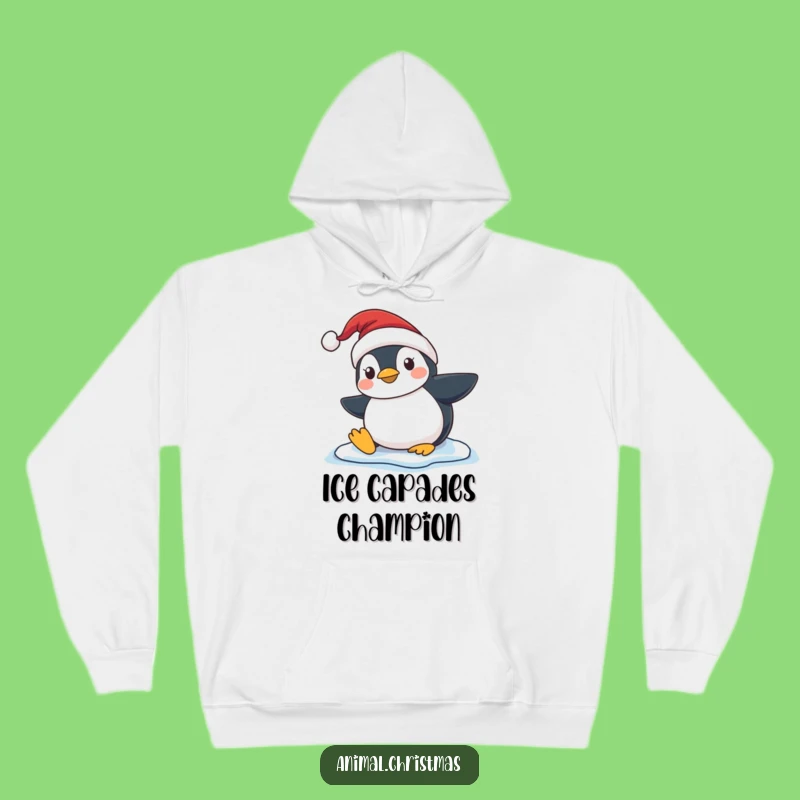 Funny Penguin Slip Hoodie - Cozy Santa Hat Winter Mishap Humor