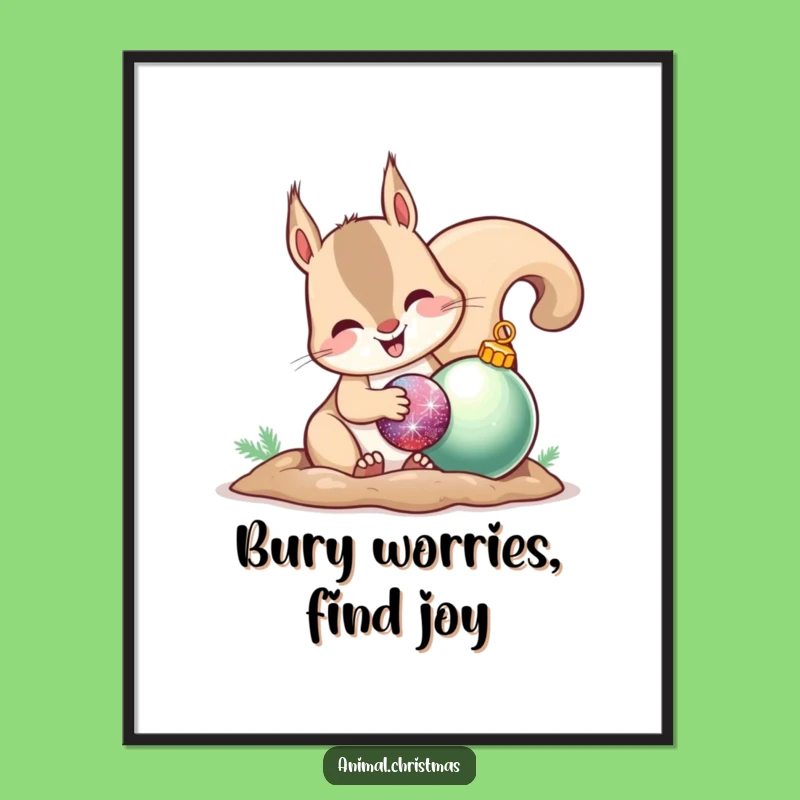 Free Printable Wall Art: Happy Squirrel Burying Ornament, Funny Downloadable Decor