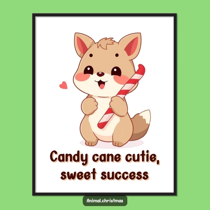 Free Printable Wall Art: Festive Caroling Animal with Candy Cane Art