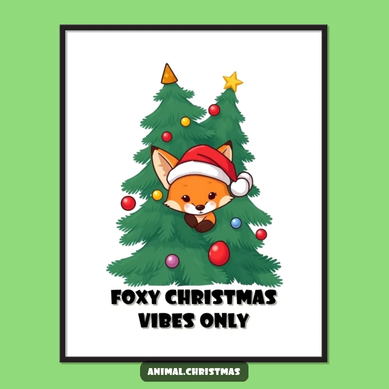 Funny Free Printable Wall Art: Fox Santa Peek Downloadable Holiday Decor