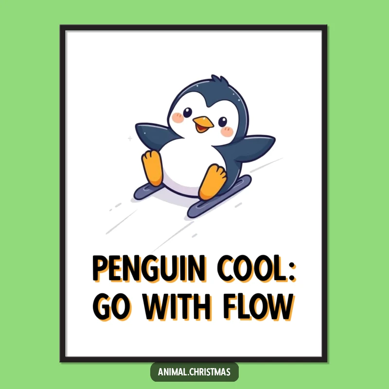 Free Printable Wall Art: Kawaii Penguin Sliding With Glee!