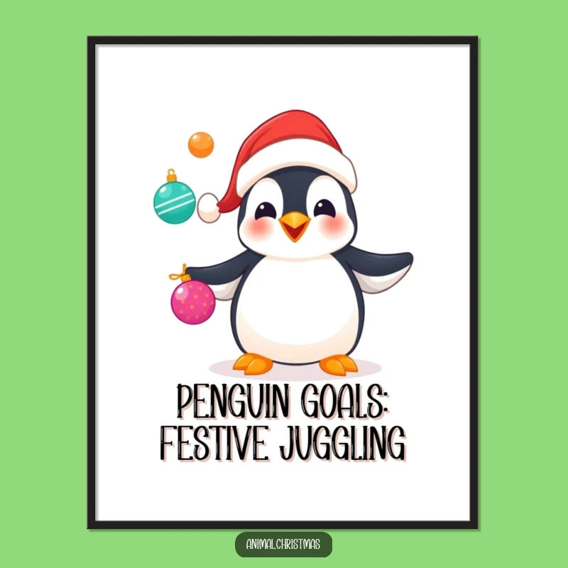Funny Free Printable Penguin Wall Art: Festive Juggling Holiday Decor