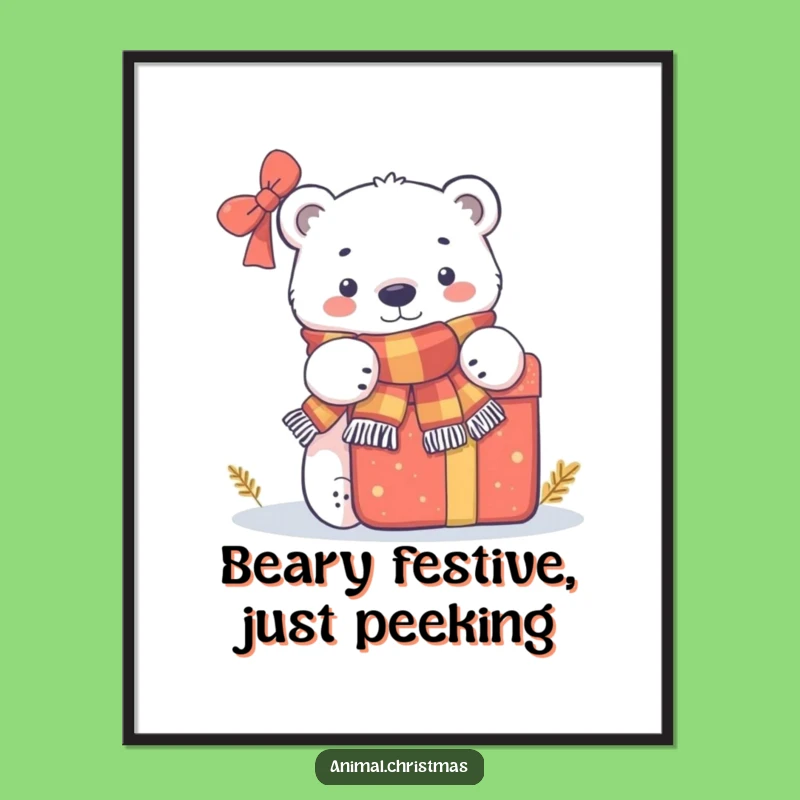 Funny Free Printable Polar Bear Wall Art: Gift Peek Holiday Decor