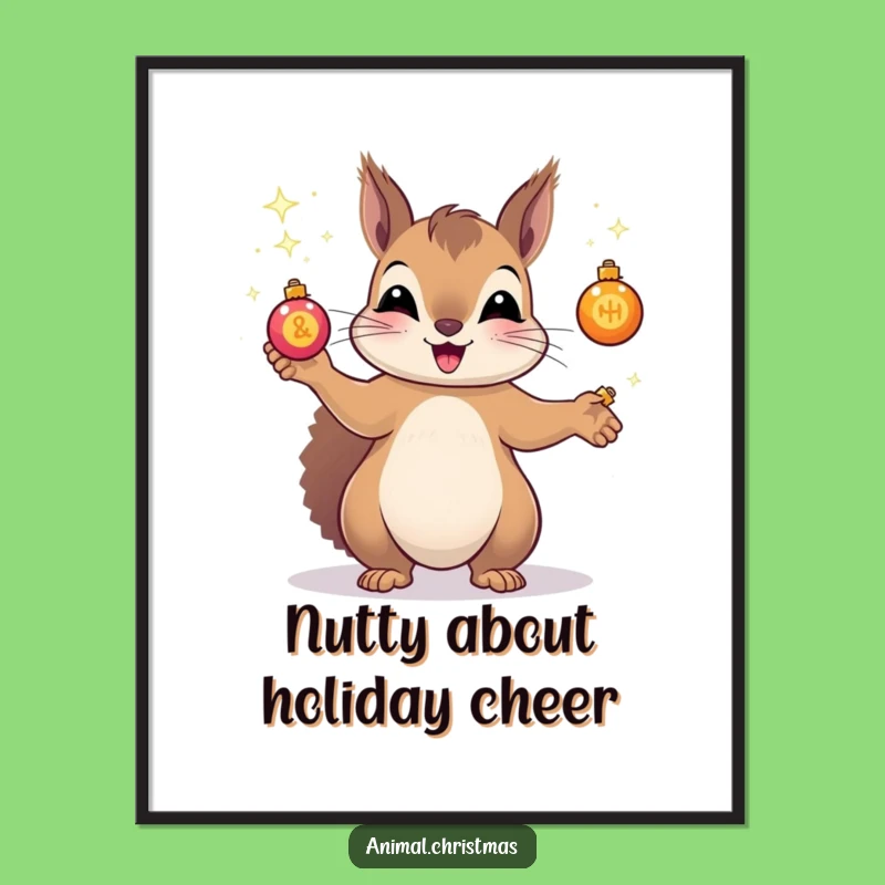 Funny Free Printable Wall Art: Juggling Squirrel with Ornaments, Humorous Downloadable Decor