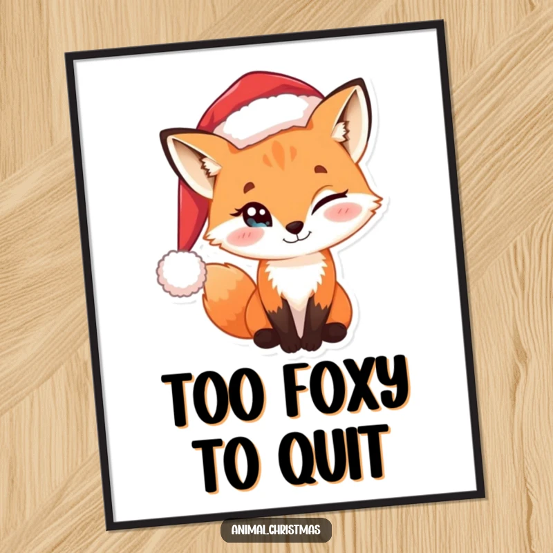 Funny Free Printable Wall Art: A charismatic fox wearing a Santa hat has a noticeable twinkle in its eye.
