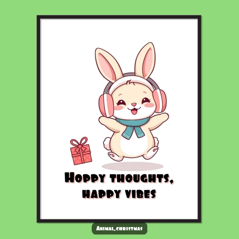 Free Printable Wall Art: Cheerful Rabbit in Earmuffs, Funny Downloadable Decor