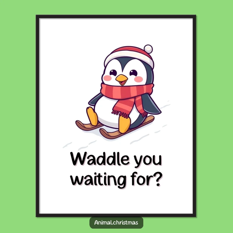 Funny Free Printable Wall Art: Penguin Sliding Down Hill, Humorous Downloadable Decor