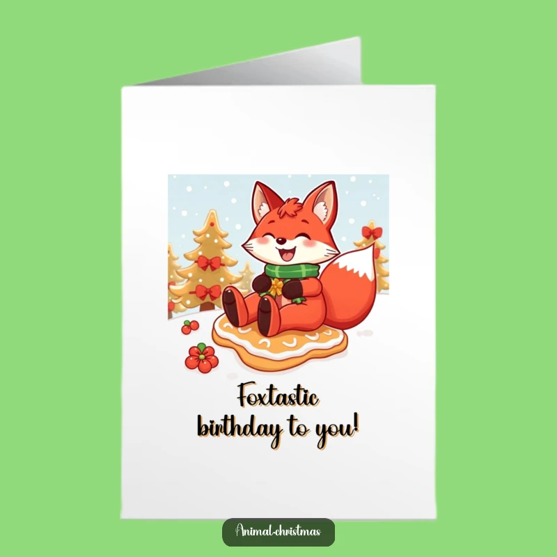 Funny Free Printable Fox Birthday Card: Gingerbread Slide Surprise!