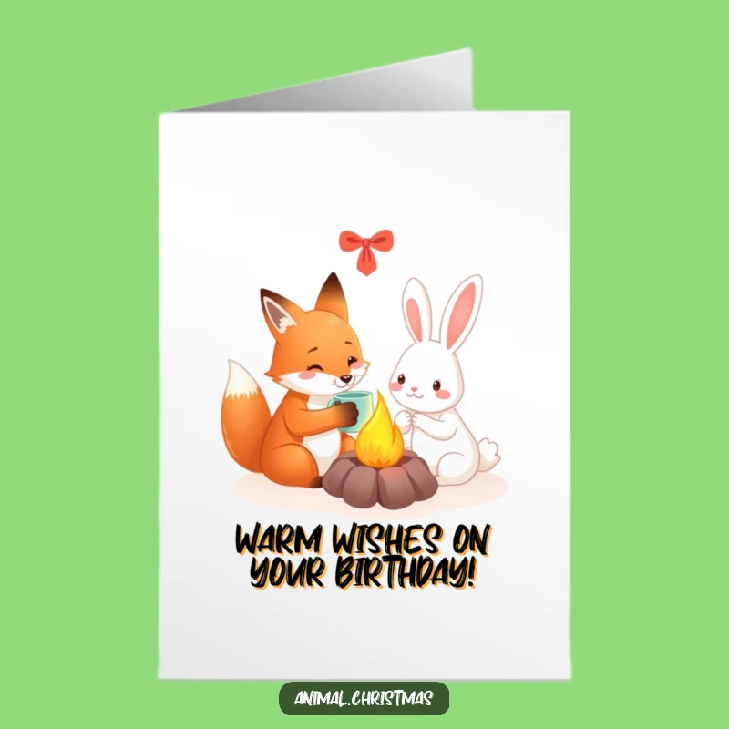 Free Printable Birthday Card: Cozy Fox Rabbit Fire Hug - Warm Wishes Gift