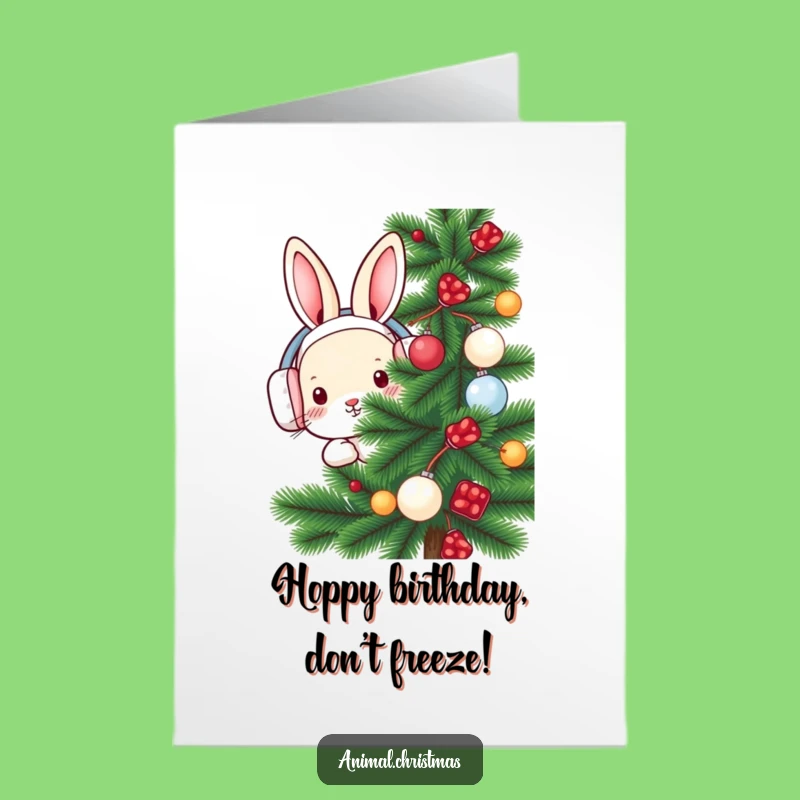 Free Printable Birthday Card: Cozy Rabbit Earmuffs - Winter Fun Download Gift