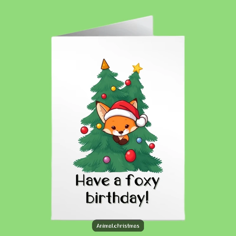 Free Printable Birthday Card: Fox Santa Peek Funny Downloadable Greeting Surprise