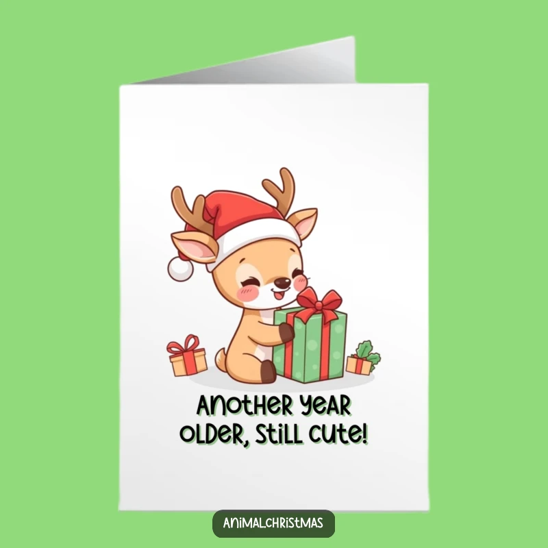 Free Printable Birthday Card: Funny Deer Unwrapping Gift DIY Downloadable