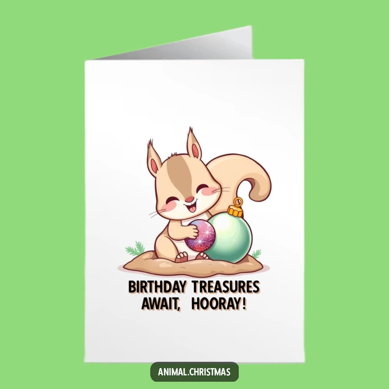 Free Printable Birthday Card: Happy Squirrel Hiding Ornament, Funny Gift