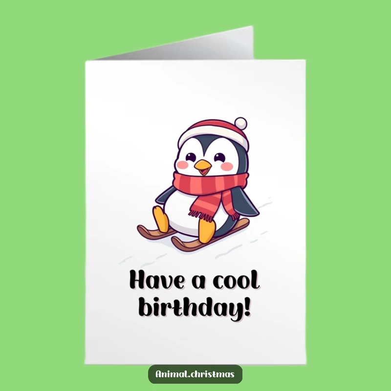 Free Printable Birthday Card: Penguin Sliding, Funny Downloadable Card for Snow Much Fun