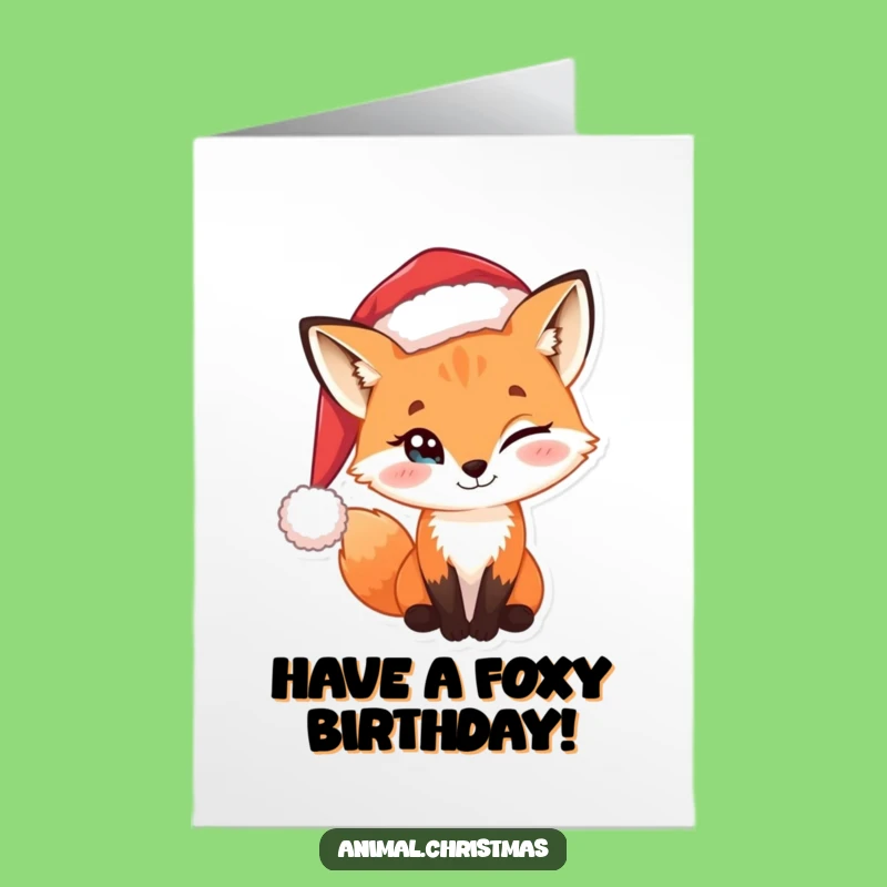 Free Printable Birthday Card: Sly Fox Santa, Twinkling Eye, Funny DIY Gift