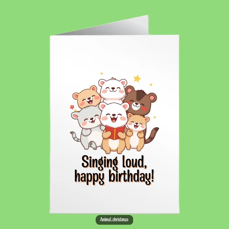 Free Printable Funny Birthday Card: Animals Caroling Group Gift Download