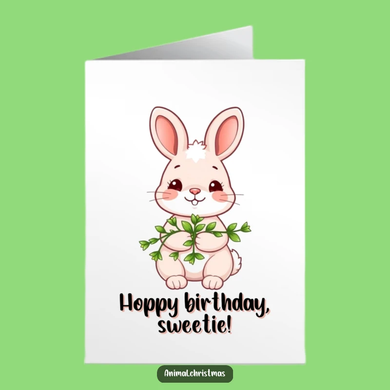 Free Printable Funny Bunny Birthday Card: Kawaii Bunny with Mistletoe Download