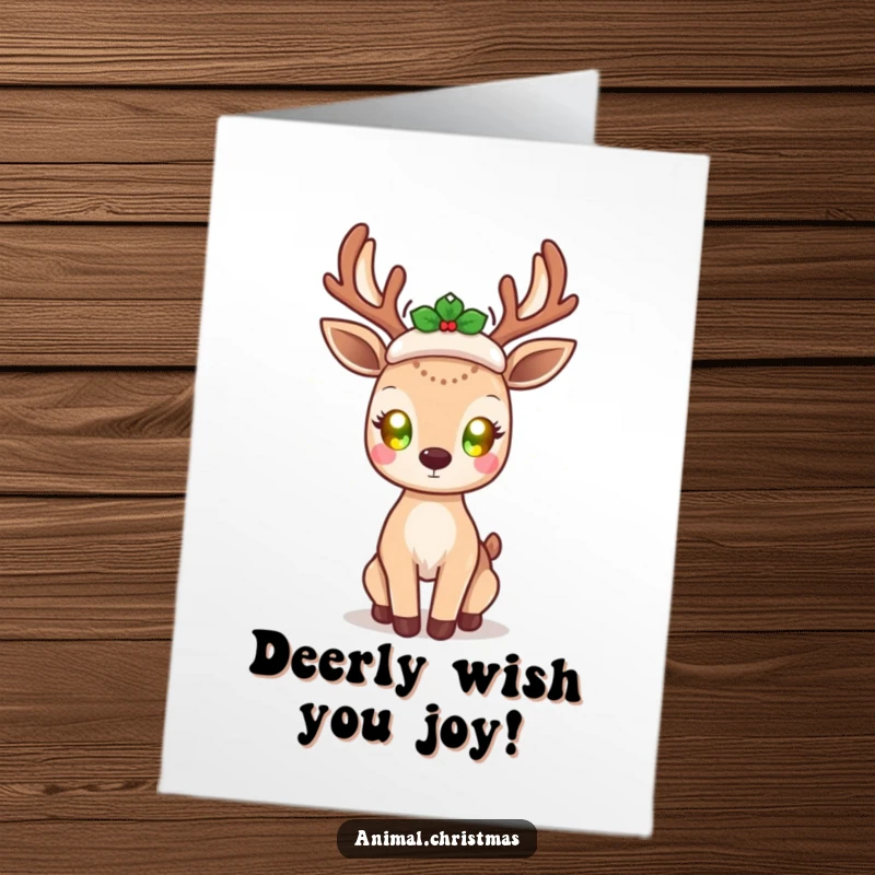 Funny Free Printable Birthday Card: A kawaii deer with luminous glowing eyes radiates holiday cheer, spreading birthday magic.