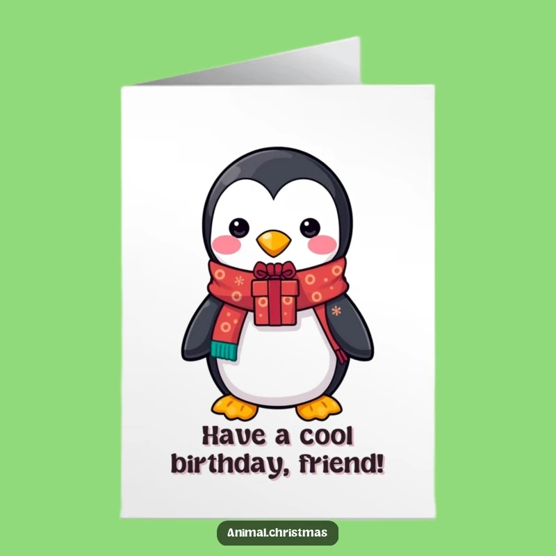 Free Printable Funny Penguin Birthday Card: Festive Scarf Gift Downloadable Gift