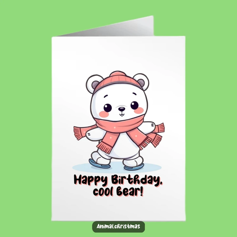 Free Printable Birthday Card: Funny Polar Bear Ice Skating DIY Downloadable