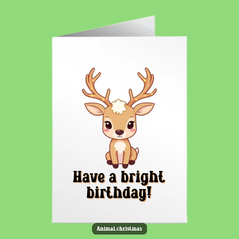 Free Printable Birthday Card: Twinkling Deer, Festive Lights, Downloadable Art for a Bright Celebration!
