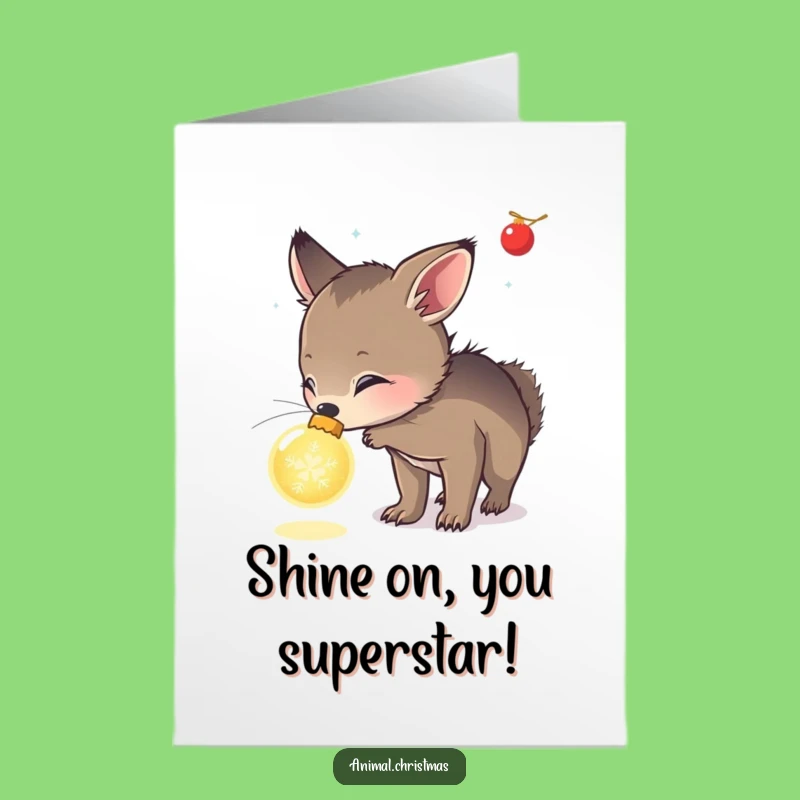 Free Printable Congrats Card: Curious Animal and Glowing Ornament