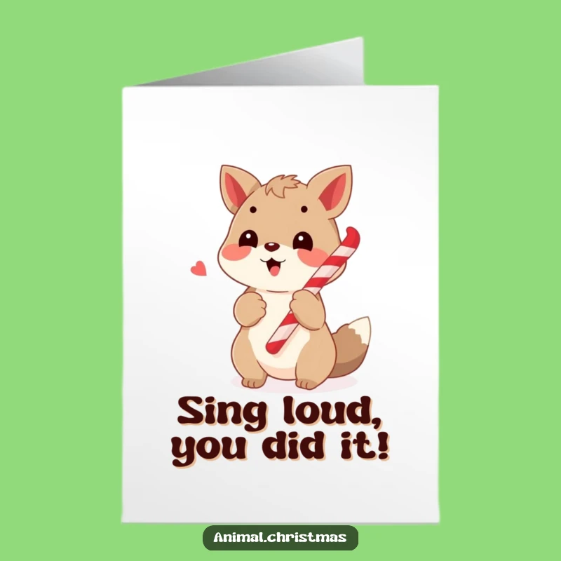Free Printable Congrats Card: Singing Animal with Candy Cane Celebration