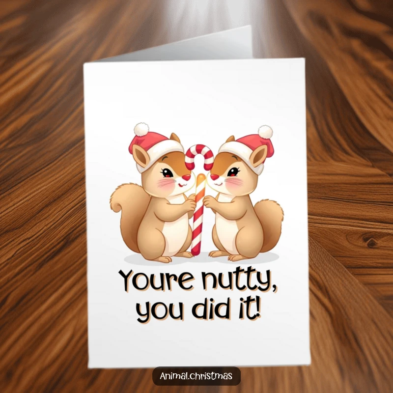 Funny Free Printable Congratulations Card: Squirrels in hats sharing a candy cane, toasting to success and sweet victories.