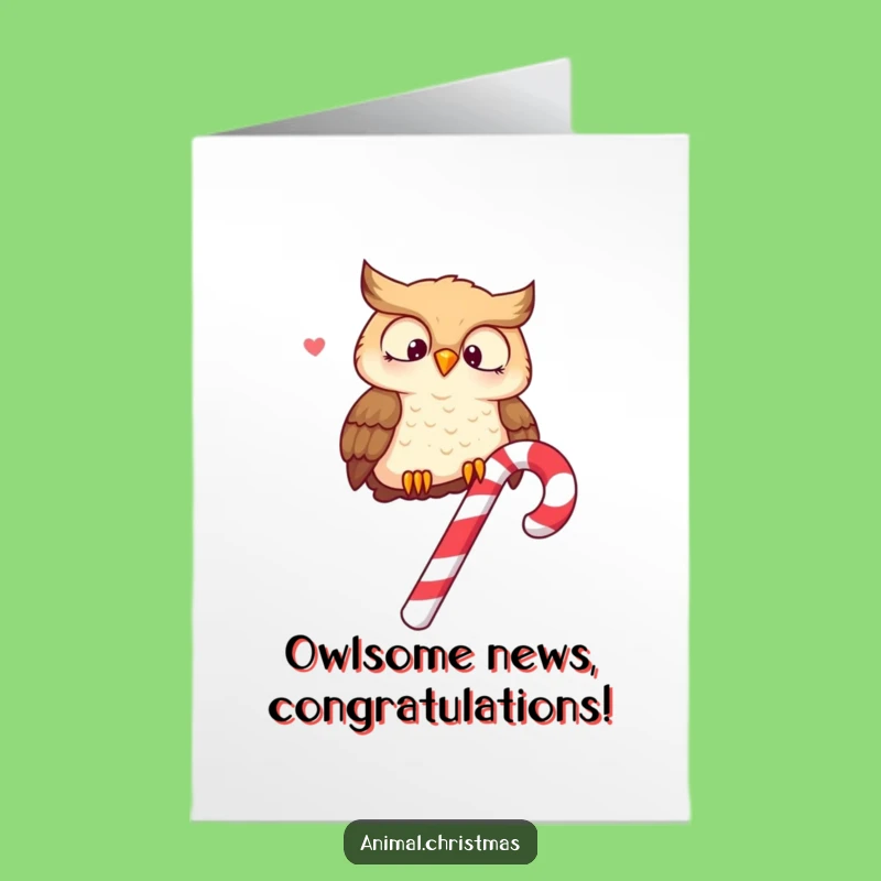 Free Printable Congratulations Card: Merry Owl on Candy Cane, Funny Download
