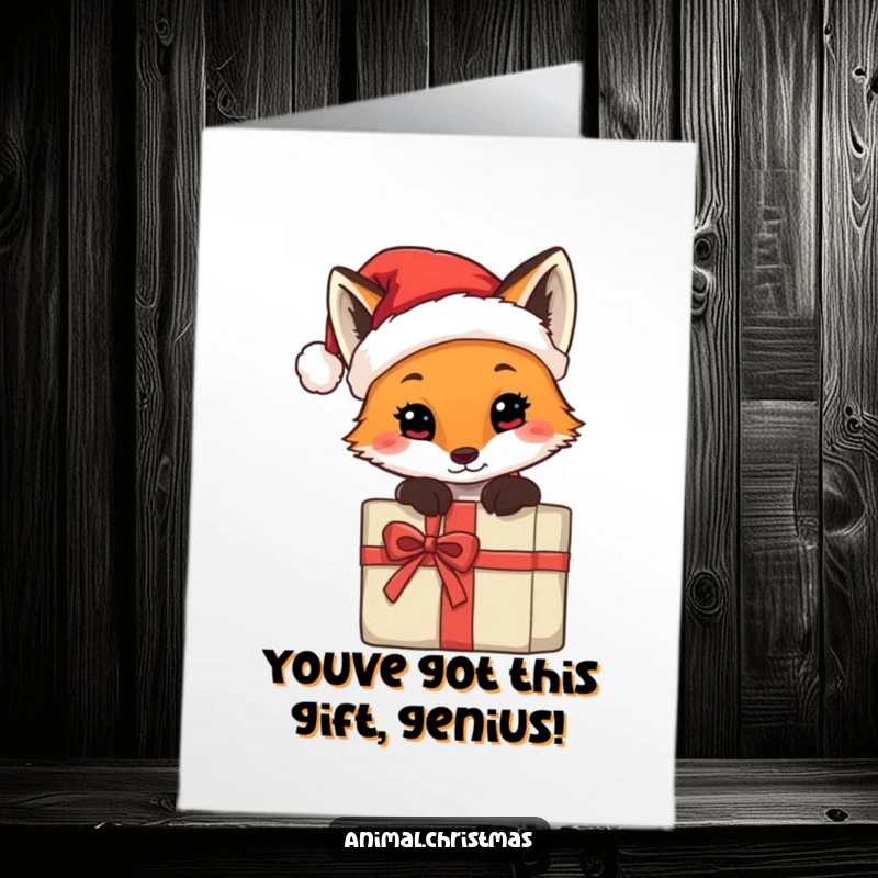 Funny Free Printable Congratulations Card: A fox in a Santa hat peeks out, offering congratulations with a sly grin.