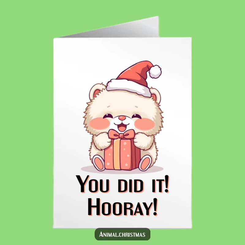 Free Printable Funny Animal Congrats Card: Santa Hat Gift Surprise Download