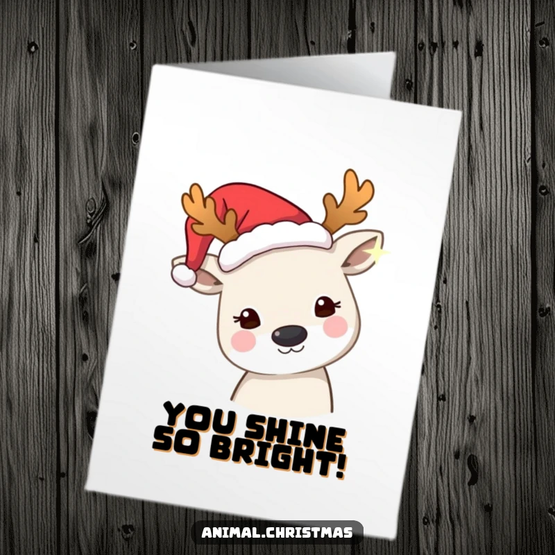 Funny Free Printable Congratulations Card: Animal in festive antlers looks curiously at a twinkling light, symbolizing bright futures.
