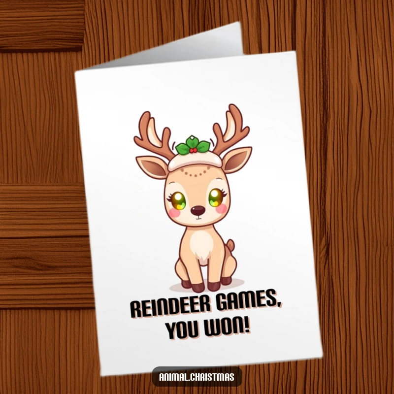 Funny Free Printable Congratulations Card: A kawaii deer with enchanting glowing eyes radiates holiday cheer, perfect for congratulations.