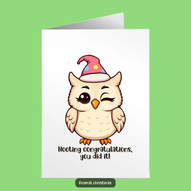 Free Printable Congrats Card: Amused Kawaii Owl Celebrates Your Big Win!