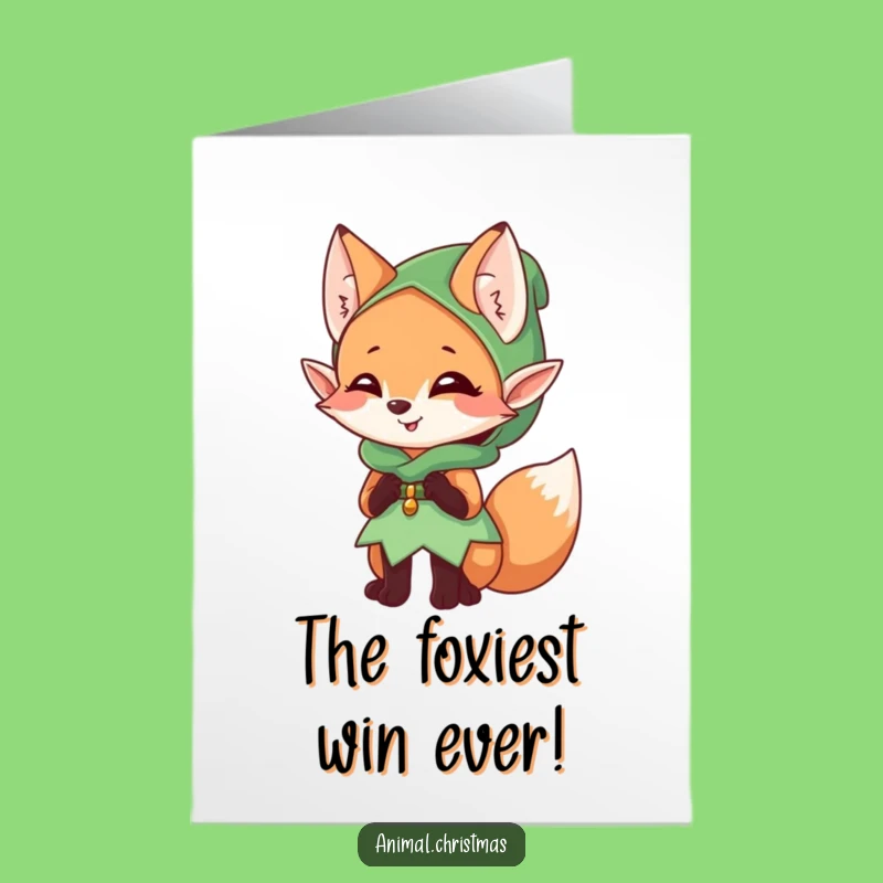 Free Printable Congrats Card: Mischievous Elf Fox, Giggle Downloadable Art for Fun Achievements!