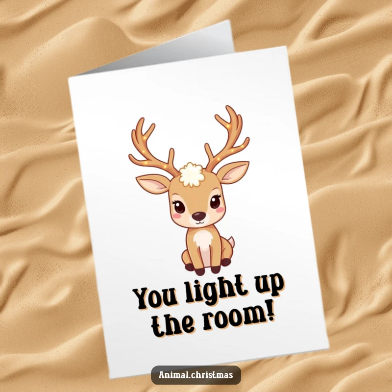 Funny Free Printable Congratulations Card: Deer with twinkling lights on antlers, perfect for a shining DIY celebration.
