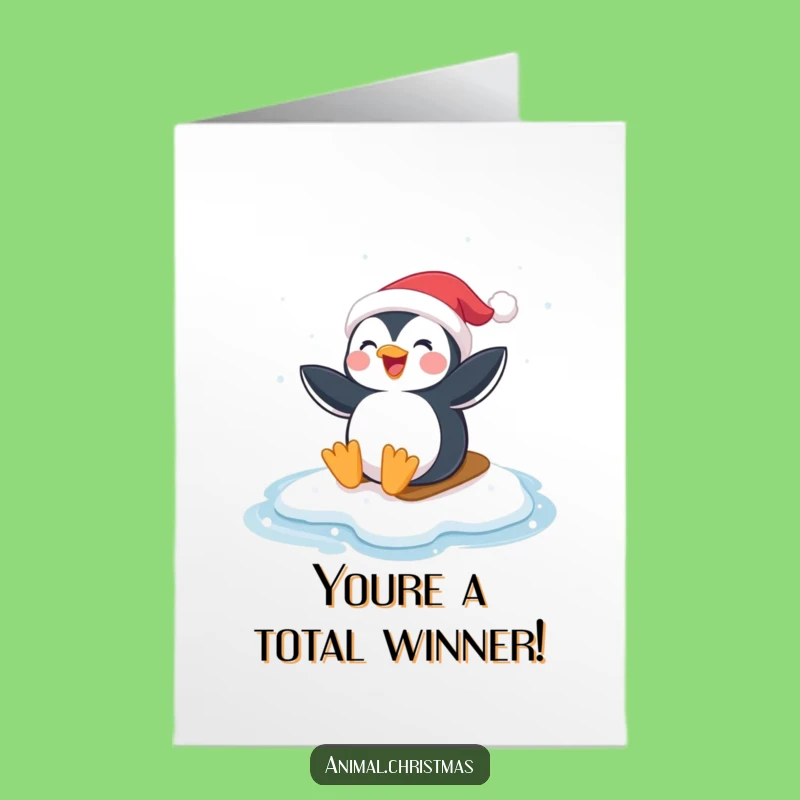 Free Printable Congrats Card: Penguin Santa Slide Funny Downloadable Greeting Success