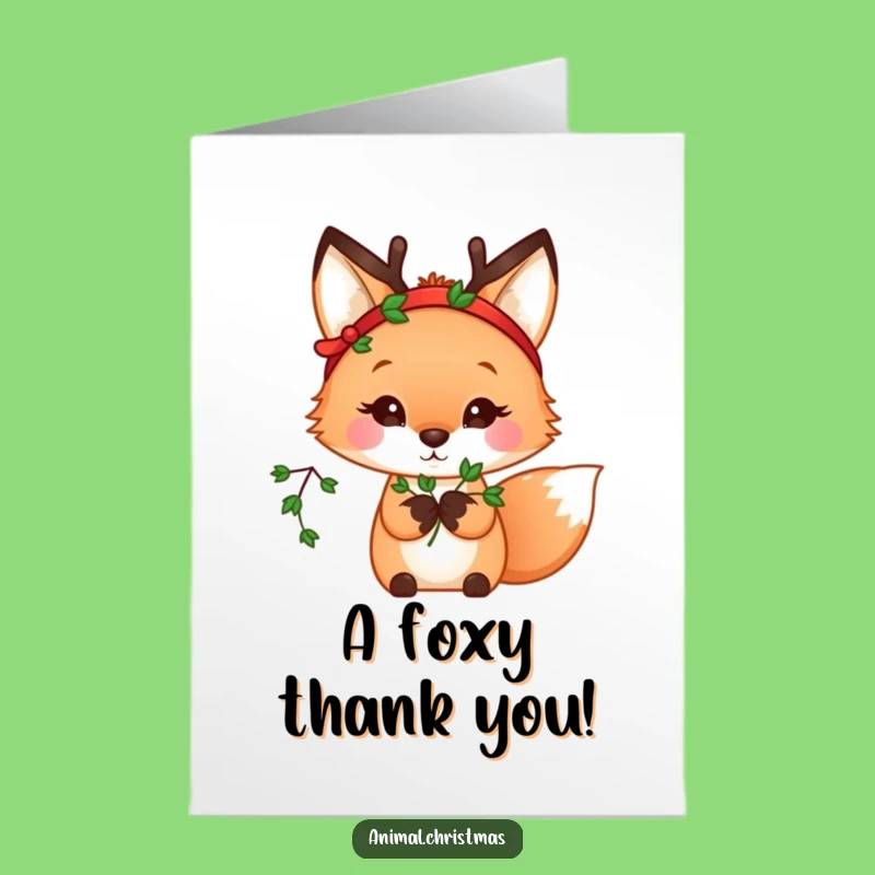 Free Printable Thank You Card: Kawaii Fox Thanks You With Holiday Cheer!