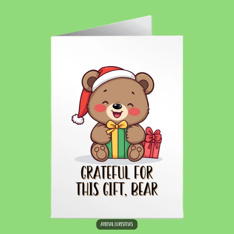Free Printable Thank You Card: Bear Unwrapping Gift, a Funny Thankful Downloadable Present