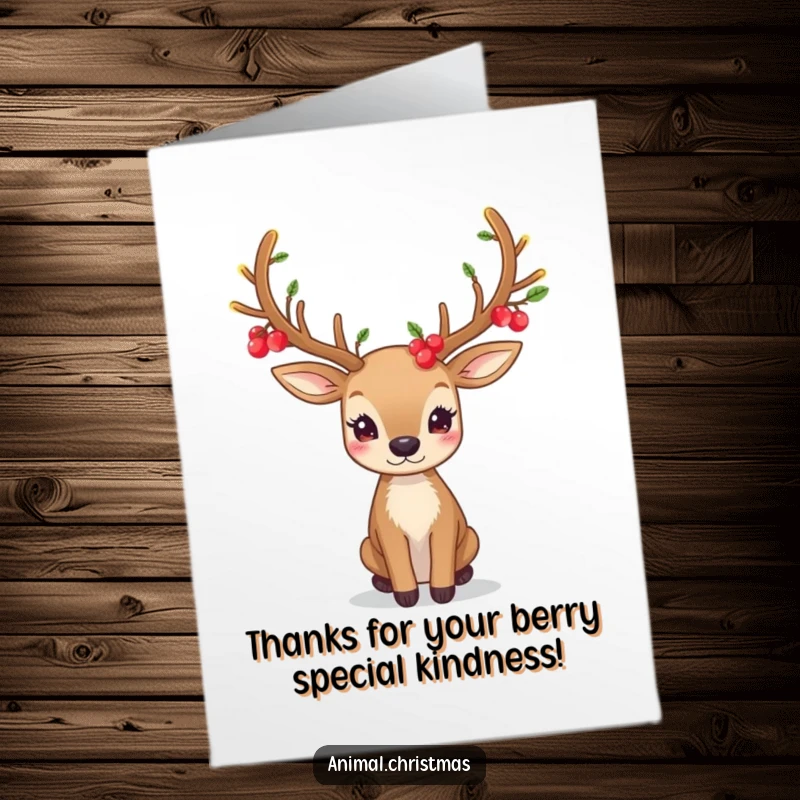 Funny Free Printable Thank You Card: A lovely deer with antlers twinkling with berries sends a glowing message of thanks.