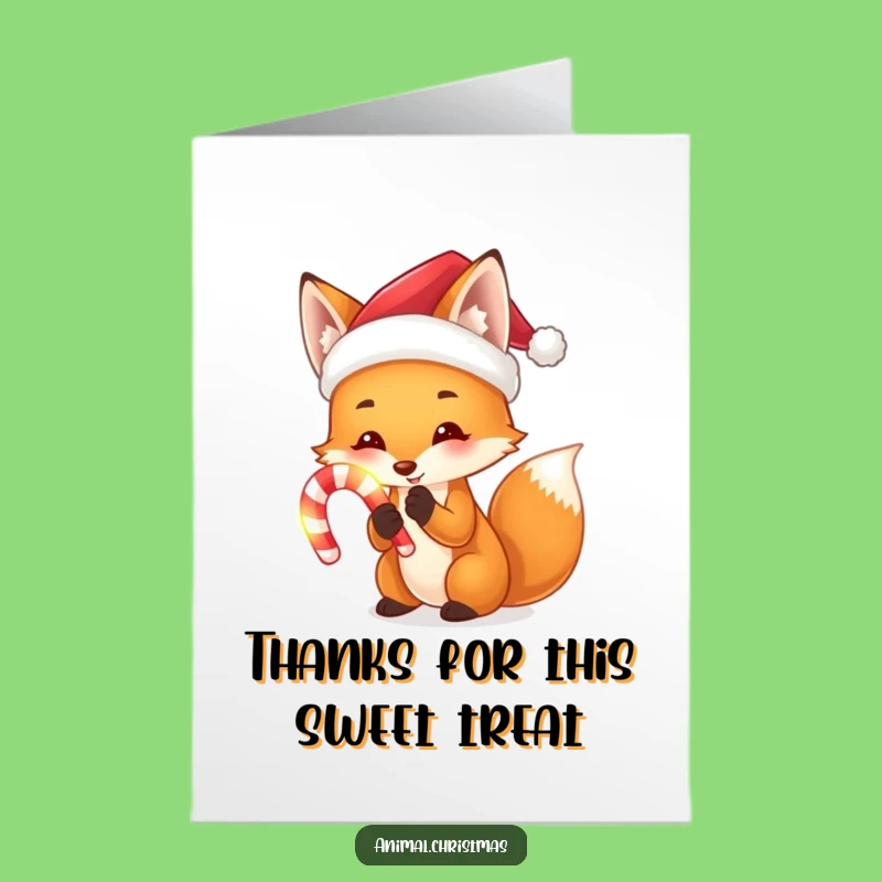 Free Printable Thank You Card: Fox with Candy Cane, a Sweetly Funny Downloadable Gift