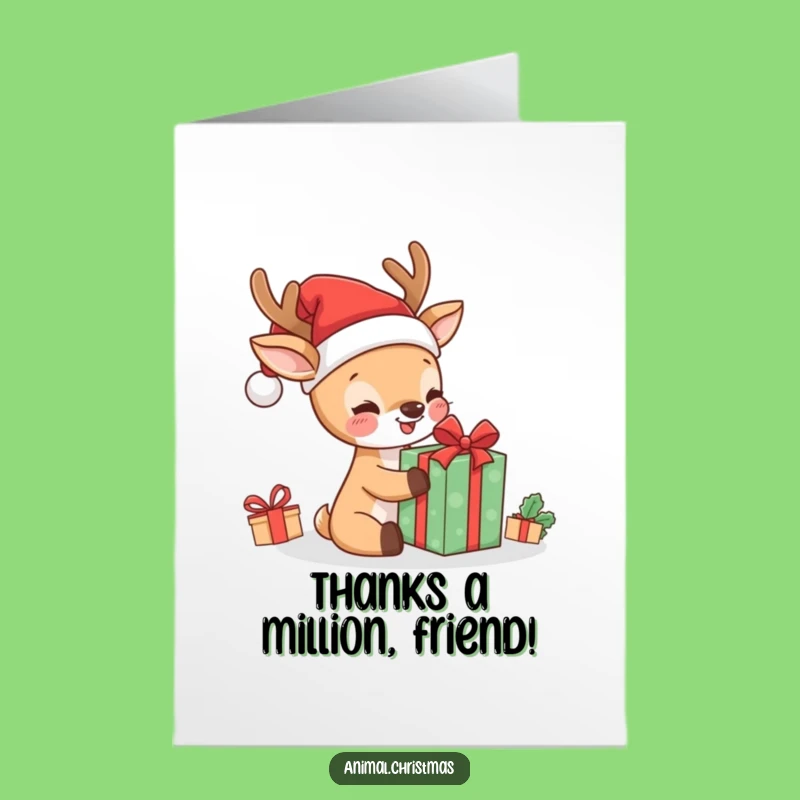 Free Printable Thank You Card: Funny Deer Unwrapping Gift DIY Downloadable