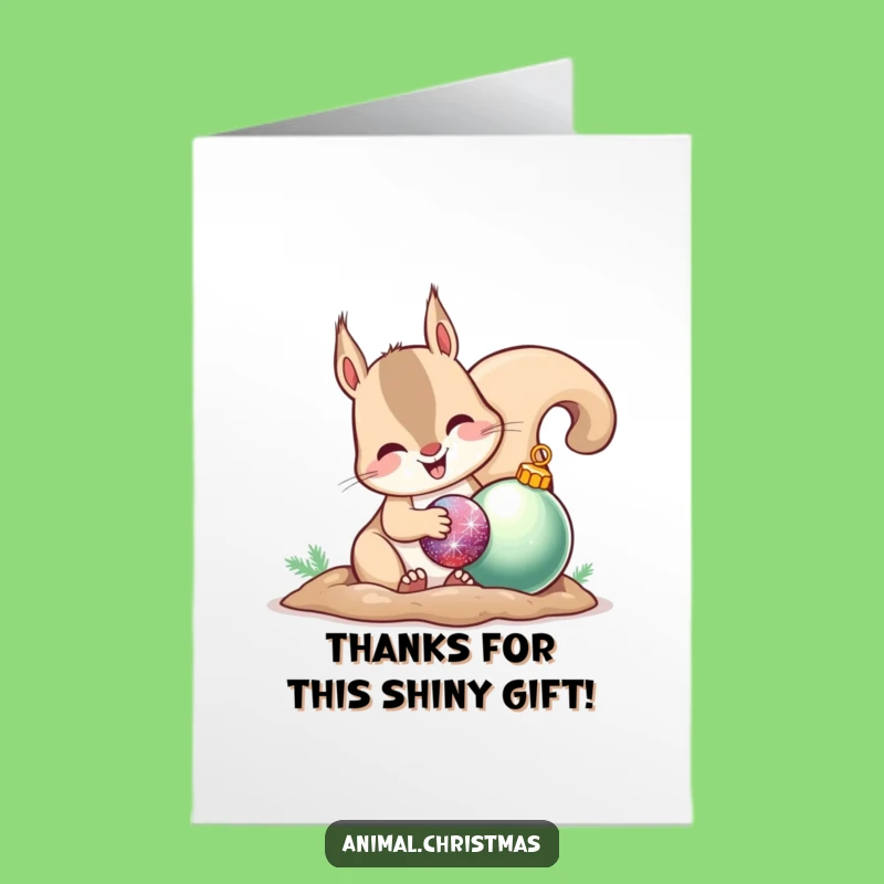 Free Printable Thank You Card: Happy Squirrel Hiding Ornament, Downloadable